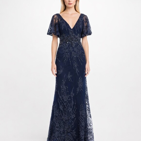 Mac Duggal Dresses & Skirts - Mac Duggal Dress Gown 18 Embellished Illusion Flutter Sleeve A-Line 20301 NWT